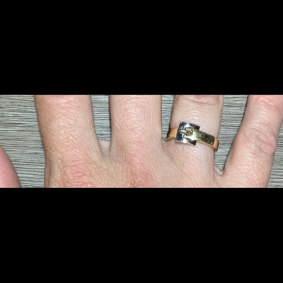 Vintage Two Tone Solid 14K Gold Buckle Ring, Size 6 - Picture 7 of 9